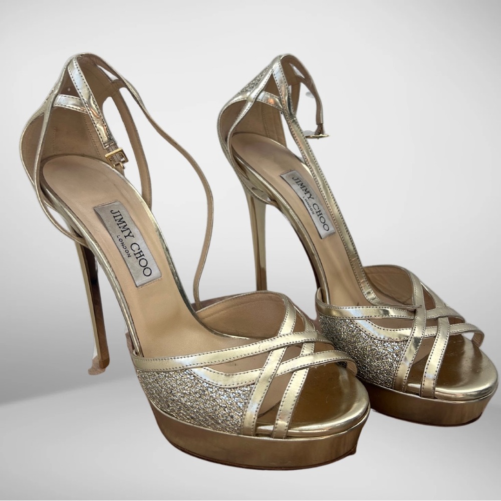 Jimmy Choo Gold Strappy Platform Heels
